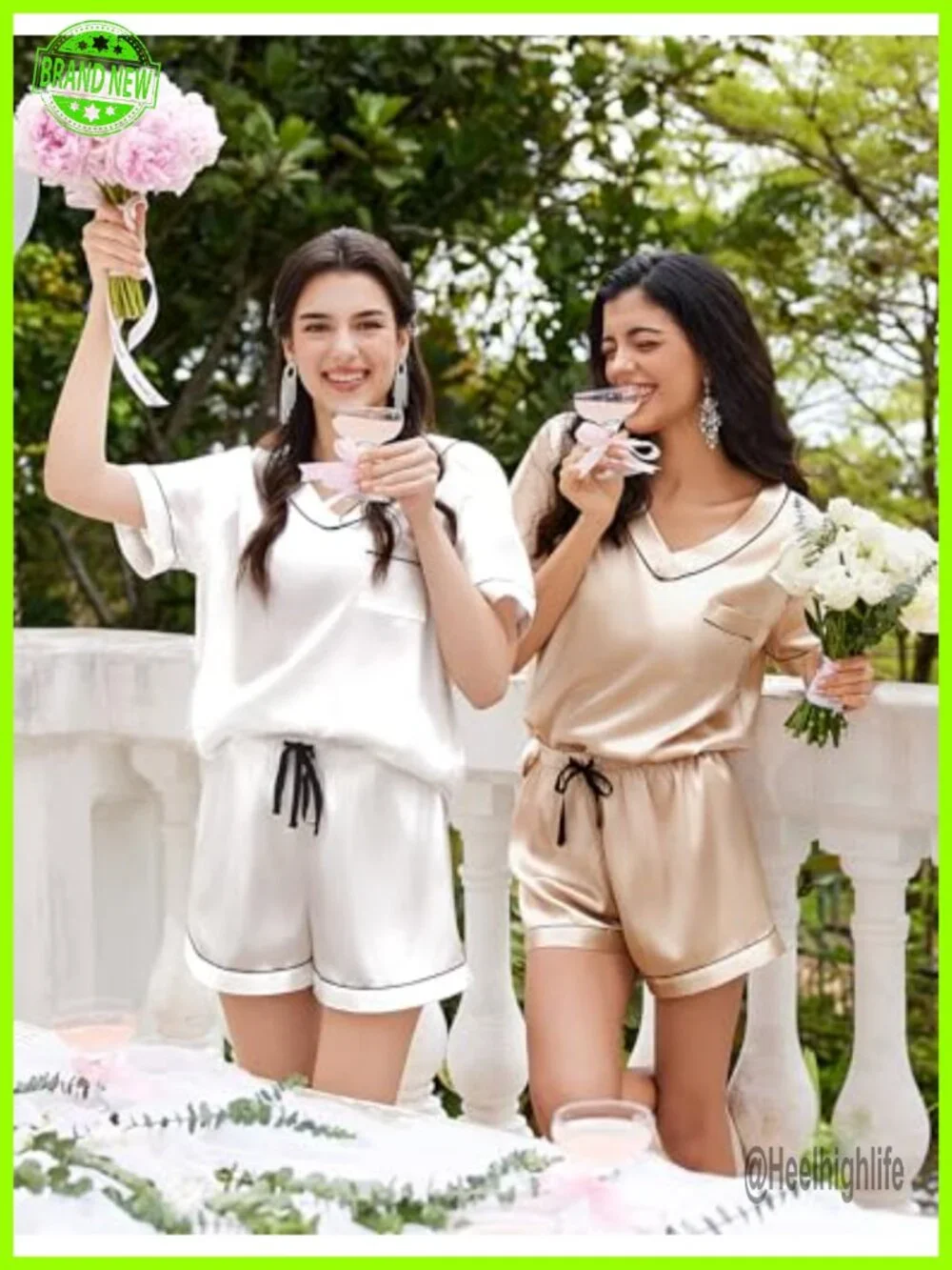 Silk Pajama Set Short Sleeve Satin Pjs Two Piece Sleepwear Loungewear